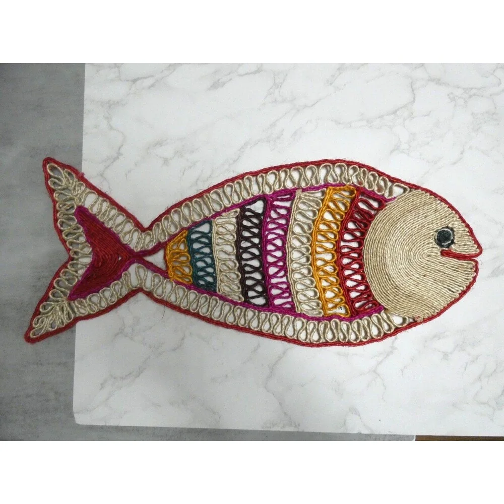 DollsofIndia Woven Banana Fiber Ratan Fish Raffia Placemat Trivet Multicolor 22